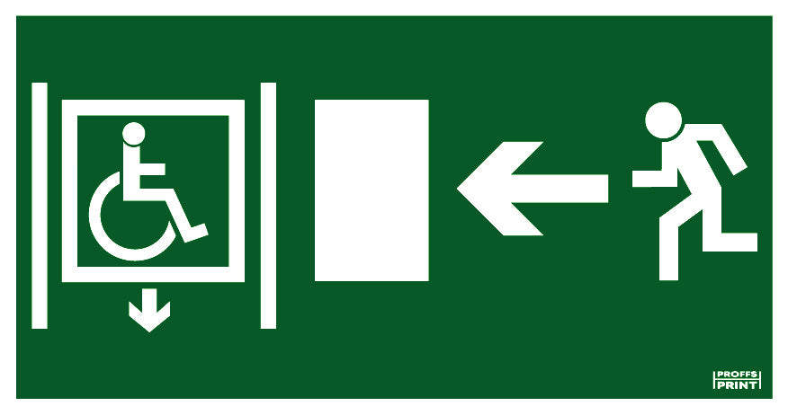 nodskyltar- rullstol-hiss-riktning-vänster